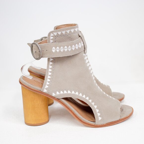 Bernardo Harper Suede Grey Embroidered Peep Toe Block Booties Women's Size 10 - Picture 3 of 10